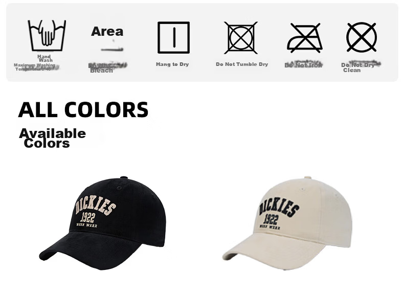 Dickies Women's Slim Face Baseball Cap Large Head Circumference Deep Embroidery New Wide Brim Men's Duckbill Hat Light Beige 3