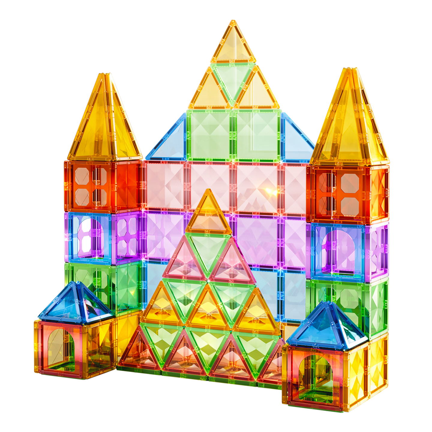 Xinge Diamond Surface Color Window Magnetic Tiles Children's Toy for Boys and Girls Ages 3-6 Magnetic Building Blocks Educational Birthday Gift 50 Pieces