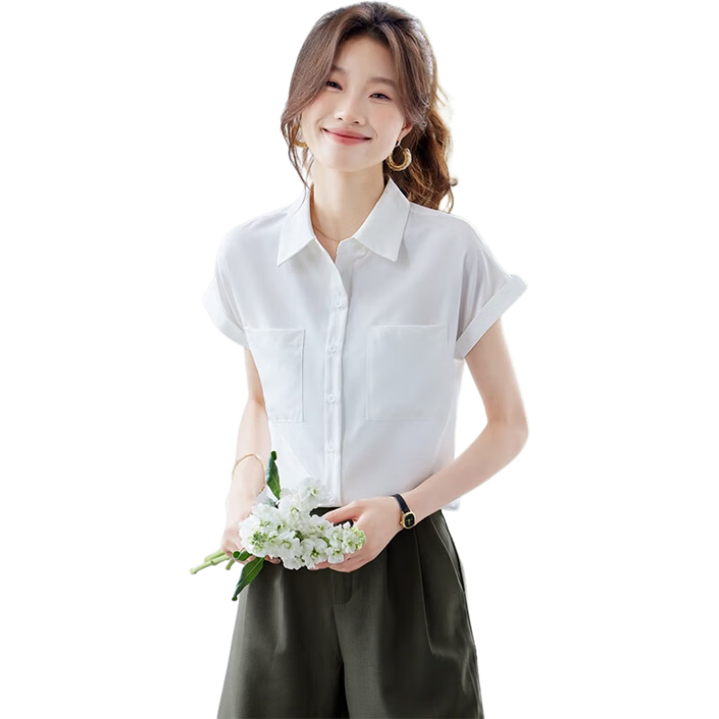Jeanswest Women's Shirt 2026 Summer Short Sleeve Casual Elegant Fashion Versatile White S