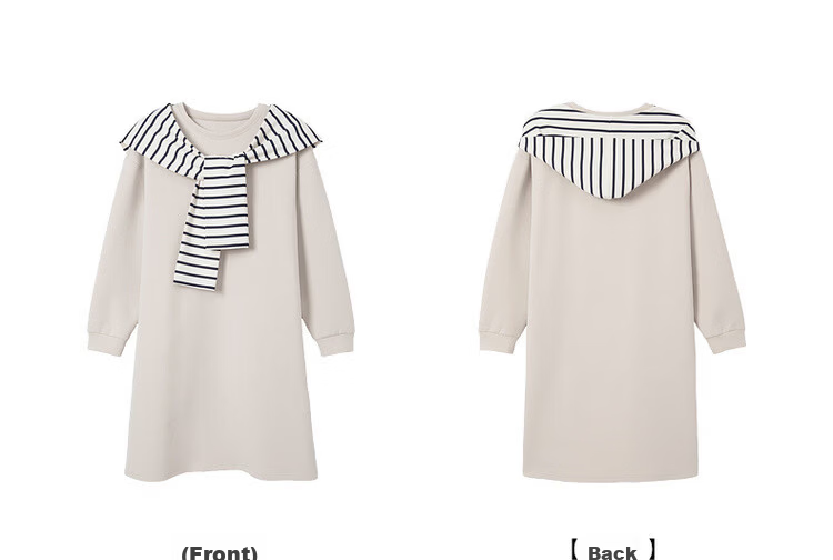 Demana Detachable Cape Hood Autumn Urban Casual Air Layer Crewneck Sweatshirt Dress Loose Slimming Women's Dress 20