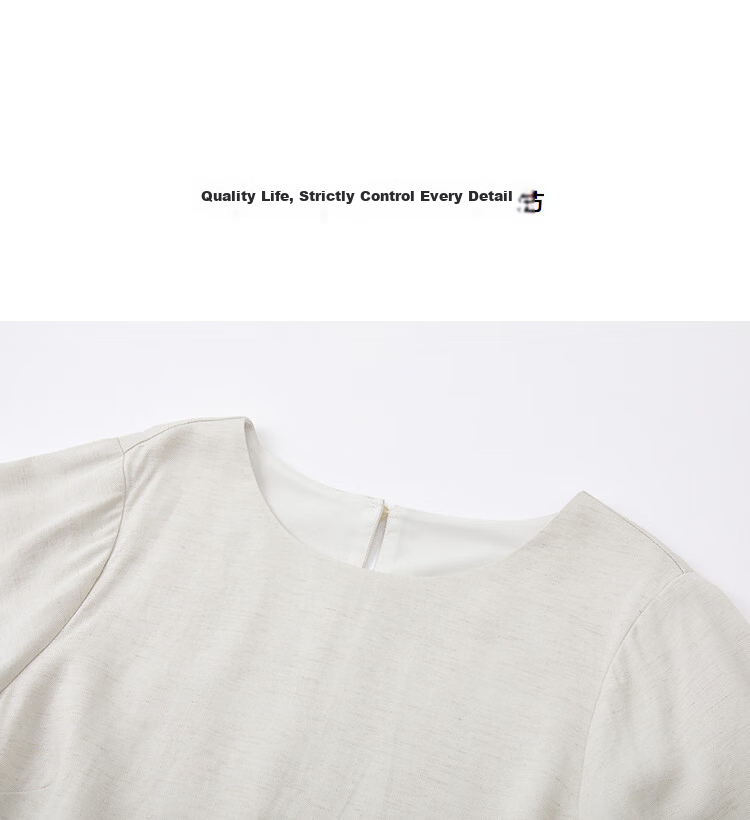 Demana [With Linen] Summer Urban Commuter Round Neck Pocket Sleeve A-Line Slim Fit Dress for Women Premium Feel 12