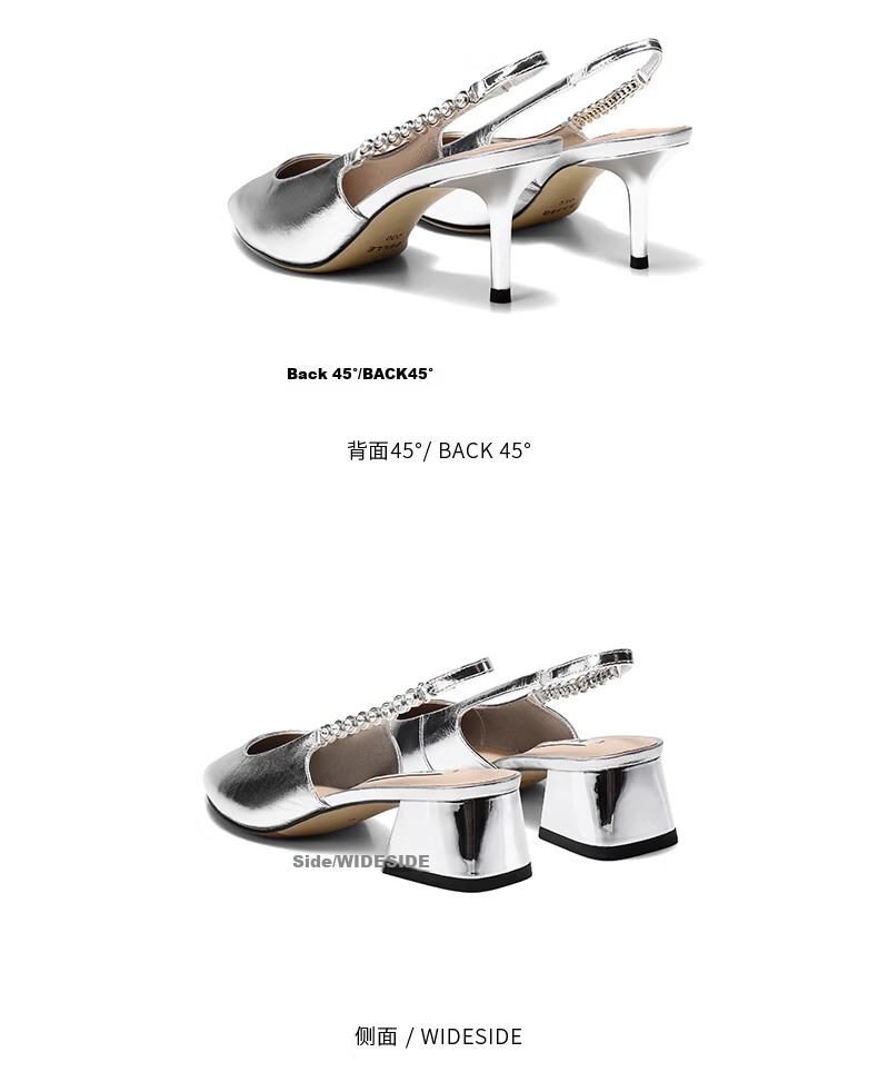 Belle Luminous Star Diamond French Style High Heels Women Summer 2026 New Beaded Pointed Toe Sandals JD041BH6 Silver Chunky Heel Size 39 15