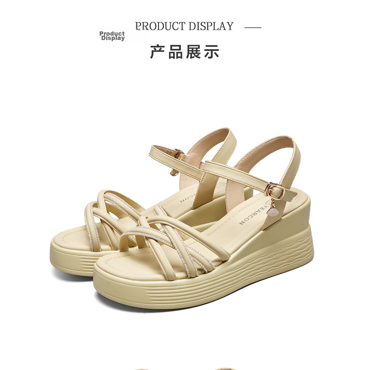 Eierkang Women's Sandals Open Toe Wedge High Heel Soft Sole Thick Bottom Beach Sandals 18066W Yellow Size 36 10
