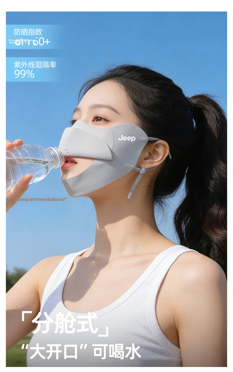 JEEP Women's Summer Outdoor Sun Protection Mask UV Resistant Lightweight Breathable Face Cover with Convenient Drinking Design 1