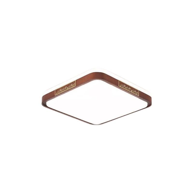 NVC LED Ceiling Light Retro Chinese Style Wood Art Bedroom Square Ultra-thin Lighting Fixture