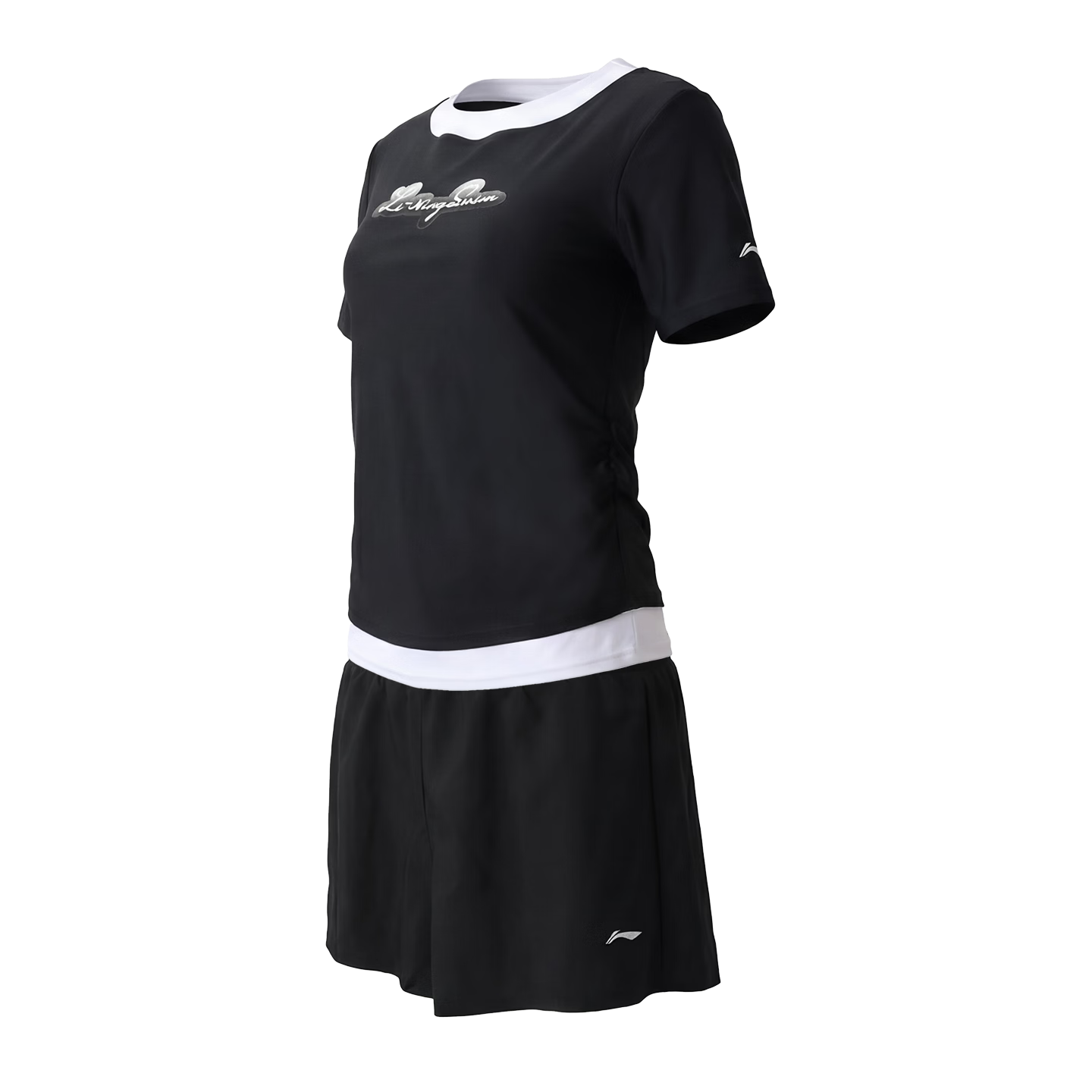 LI-NING Women's Short Sleeve Plus Size Two-Piece Swimsuit Swimwear Swim Shorts Hot Spring Slimming Tummy Control 1461 Black 3XL