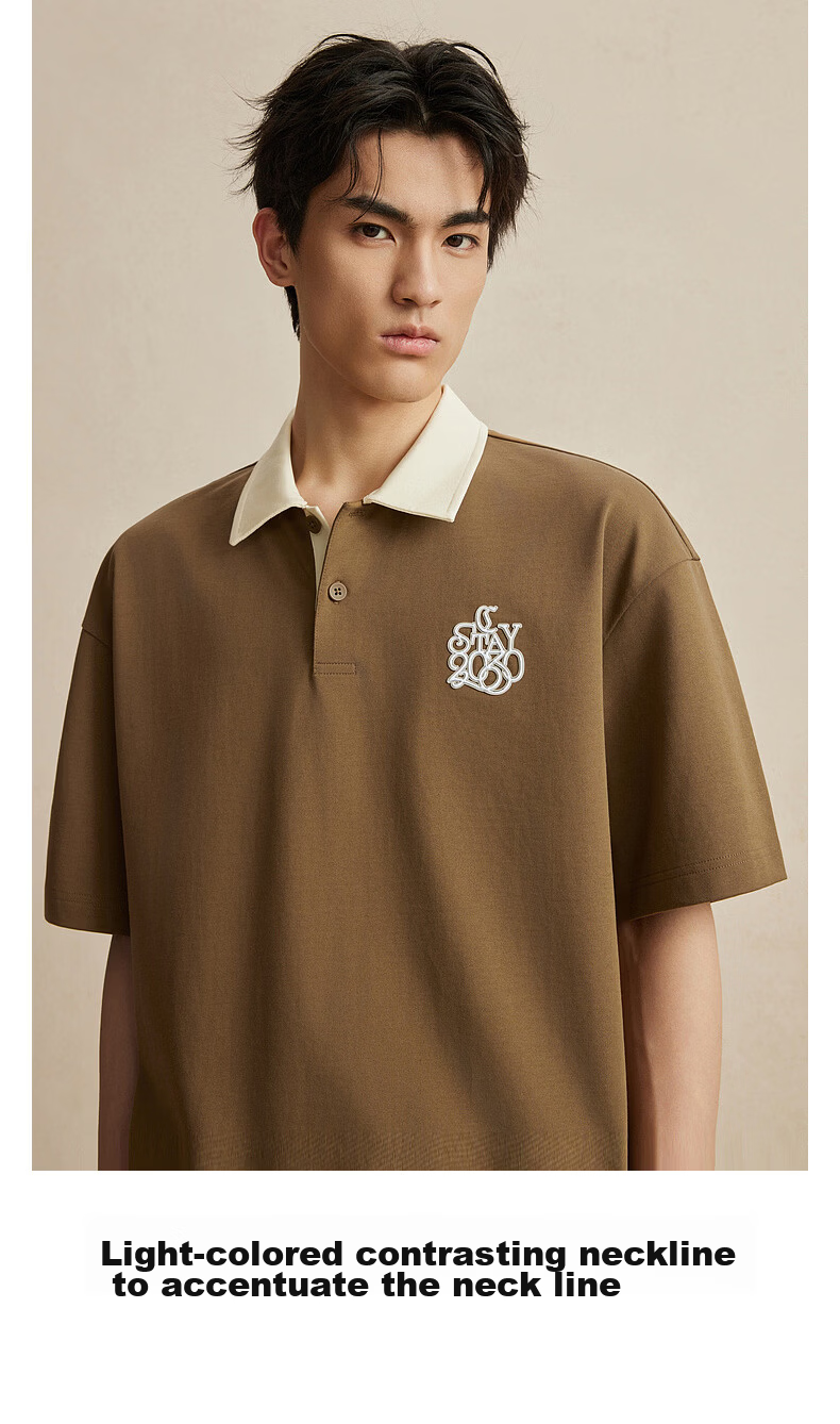 CABBEEN Polo Shirt Men Embroidered High-Frequency Heat Transfer Logo Light Color Contrast Collar 2026 Summer Short Sleeve Polo Shirt 4