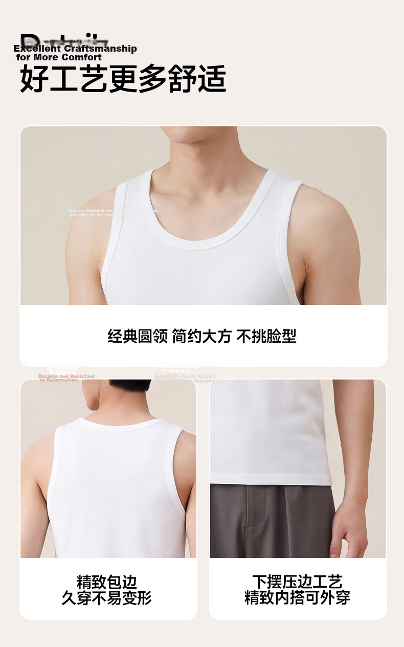 FIRS Men’s Vest [2-Pack Pure Cotton] Seamless Round Neck Antibacterial Sports Sleeveless Undershirt 13