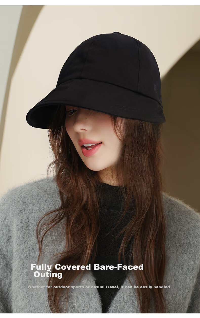 CACUSS Women's Foldable Summer Fisherman Hat Outdoor Sun Protection Large Head Circumference Mountaineering Sun Hat Slim Face Black Large 4