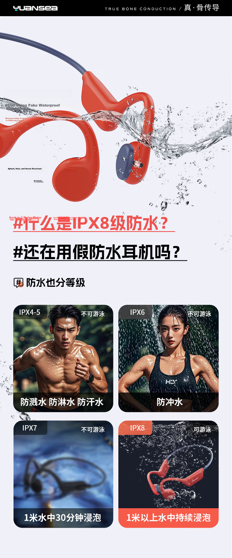 Yuanshi X7 Bone Conduction Swimming Earphones Open-Ear Sports Bluetooth Earphones IPX8 Waterproof 16GB MP3 Running Cycling Fitness 6