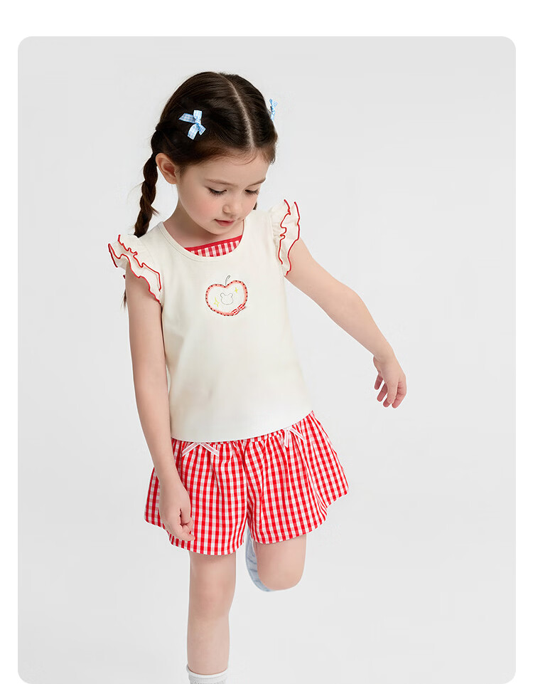 Balabala Girls' Short Sleeve Set Children's Baby Two-Piece 2026 New Summer Delicate Ruffle T-Shirt and Pants Sweet Style 38