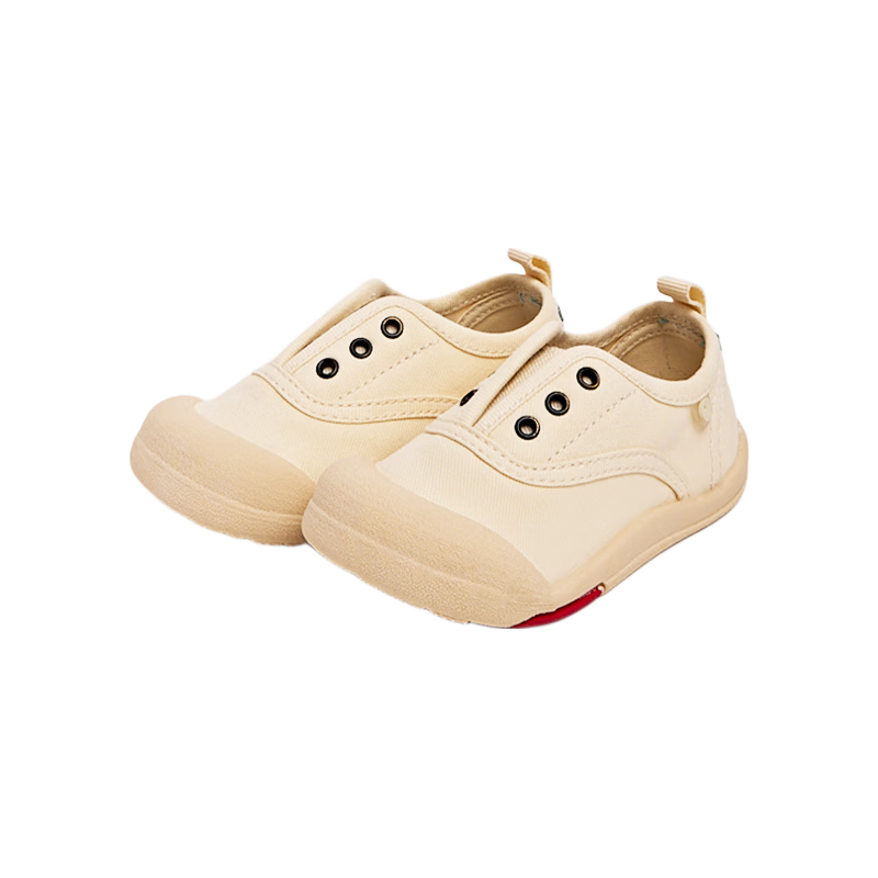TOPSTAR Kids Canvas Shoes 26 Spring New Girls Kindergarten Indoor Shoes Boys White Soft Sole Sneakers Beige 27