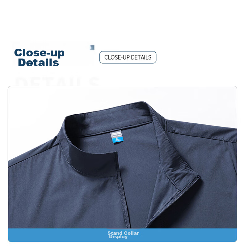 ROMON Sun Protection Jacket for Men, Summer Casual Lightweight UV Stand Collar Ice Silk Quick-Dry Jacket, Navy Blue, 6XL 16