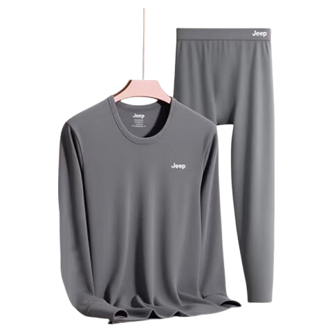 JEEP Men's Thermal Underwear Set [Pure Cotton + 7A Antibacterial] Autumn Long Johns Cold-Resistant Antibacterial Mite-Resistant Lightweight Set