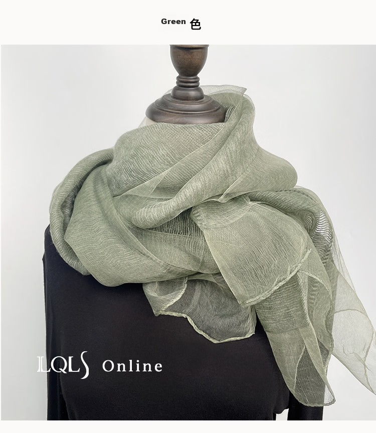 Lagur Lightweight Thin Double-Layer Silk Blend Beige Scarf Shawl for Women Spring Autumn Fashion Shawl Blue 17