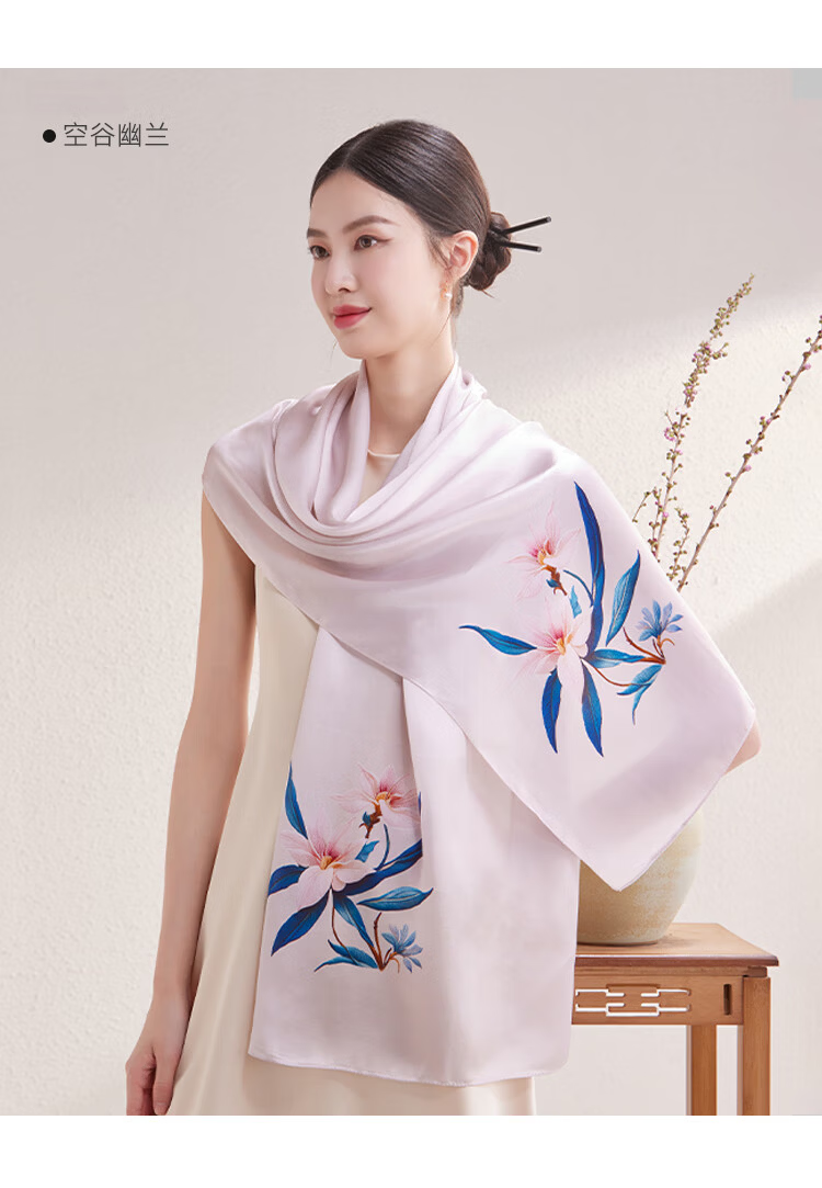 Shanghai Story 100% Mulberry Silk Satin Printed Scarf Gift Box for Mom and Elders Birthday Present 25
