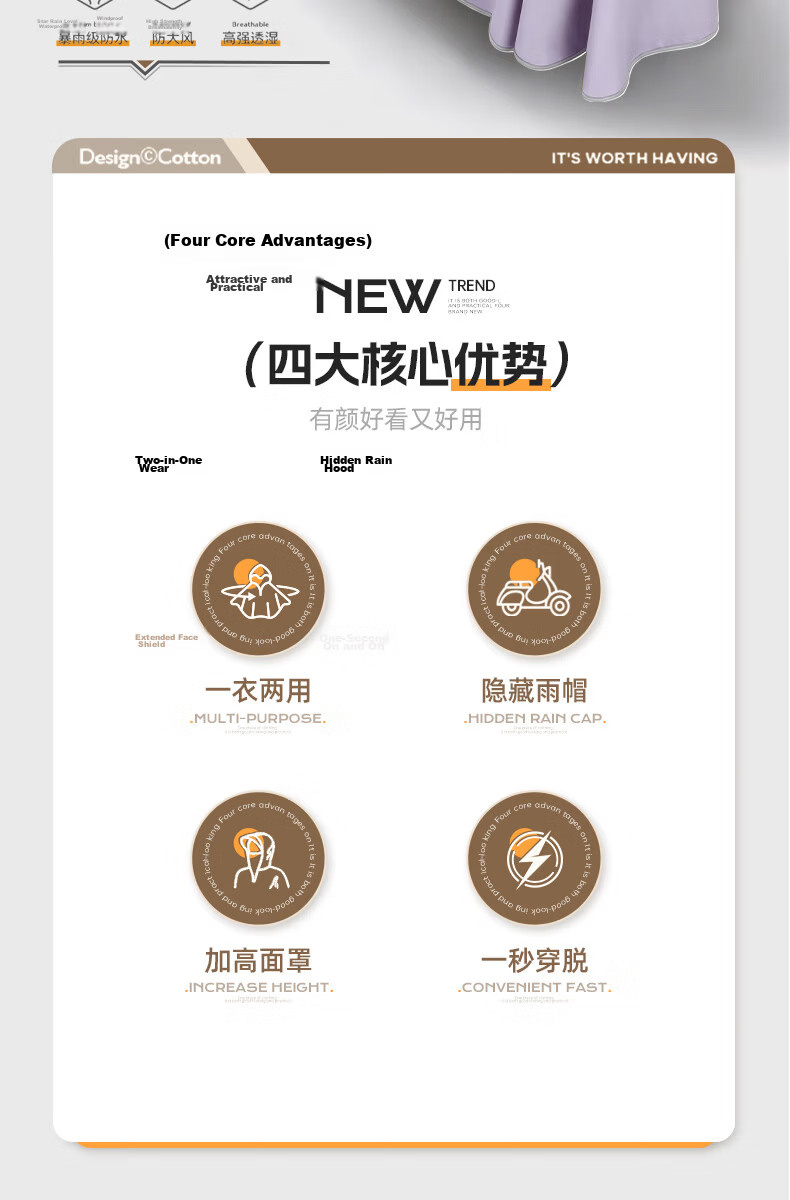 Beimei Electric Scooter Thickened Raincoat with Windproof and Anti-Rain Cover, Large Full-Body Electric Bike and Motorcycle Rain Poncho 2