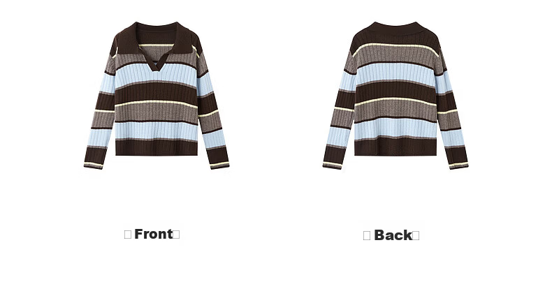 Demana Fluffy Wool Autumn Literary College Lapel Colorblock Striped Loose Slim Knit Sweater for Women Premium Feel 11