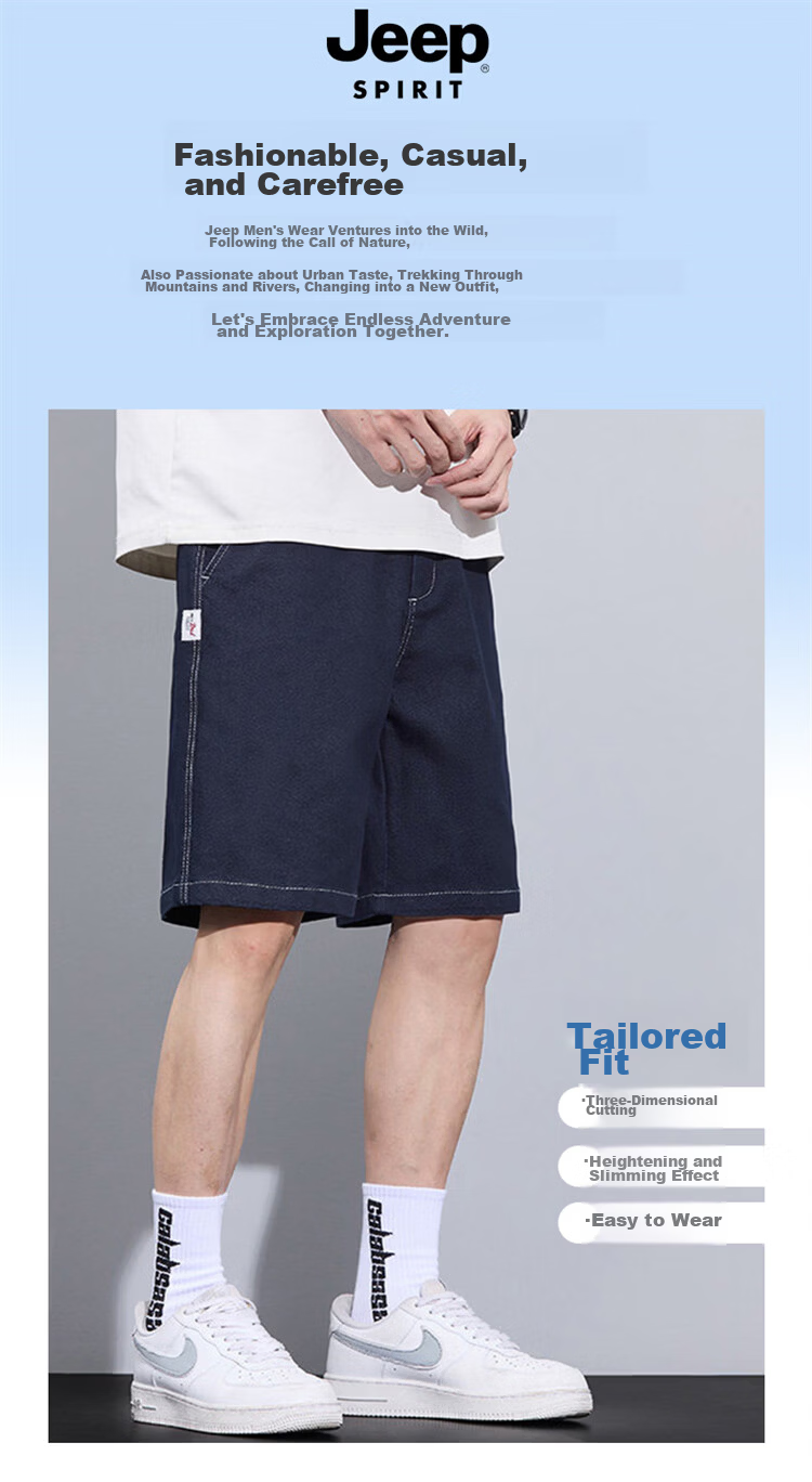 JEEP SPIRIT Men's Blue Denim Shorts Summer Straight Loose American Style Casual Five-Point Pants Size 36 3