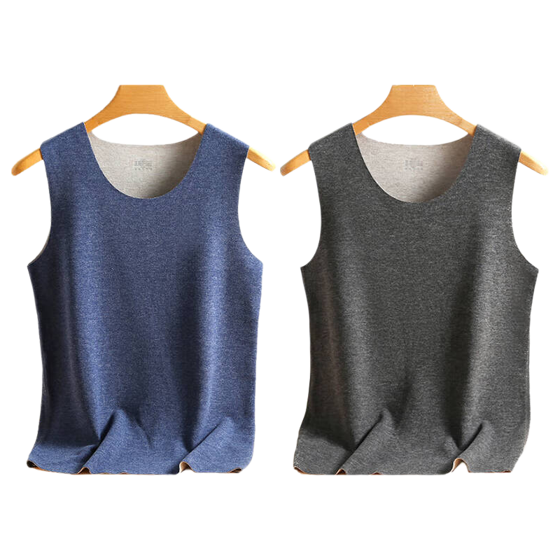BOPRUIEY Men's Thermal Vest 2-Pack Wool Silk Fleece Heating Seamless Crew Neck Winter Cold-Resistant Base Layer Autumn Shirt