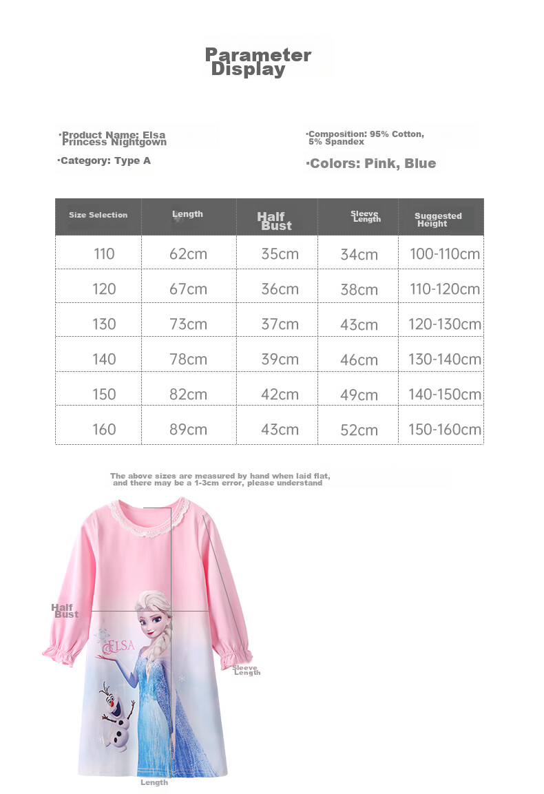 Disney Children's Pajamas, Frozen Girls' Nightgown, Baby Girl Home Wear, Summer And Autumn Air-Conditioned Room Sleepwear, Pink, Size 110 5
