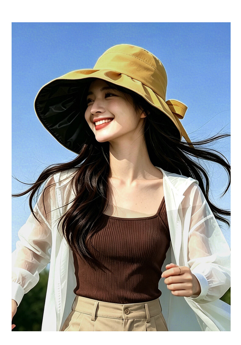 FitonTon Sun Protection Hat for Women, Summer Black Gel Beach Sun Hat, UV Protection Wide Brim Outdoor Versatile Cool Hat 21