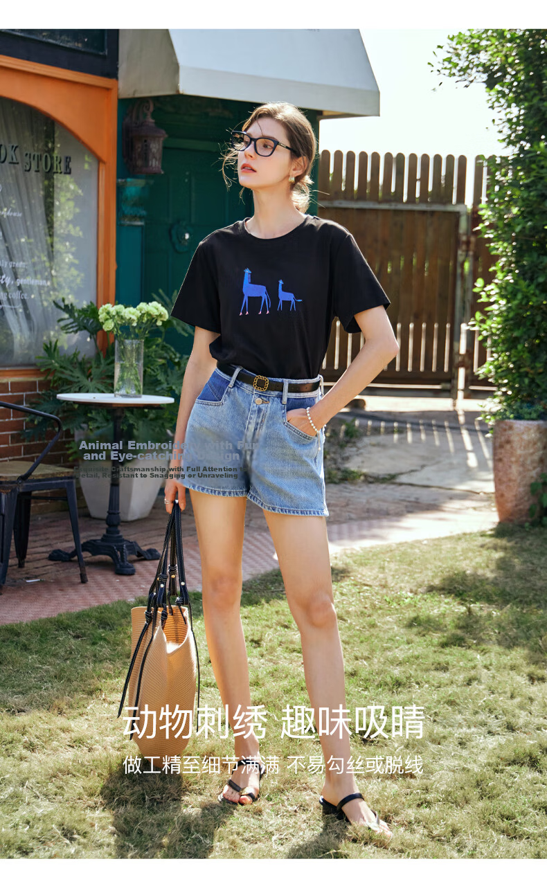 Olrain Women's Loose Short Sleeve T-Shirt Summer Embroidered Casual Comfortable Breathable Top Black M 19