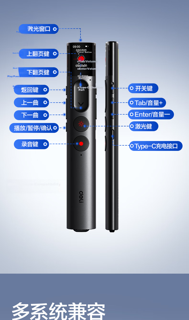 Deli Voice Recording and Page Turning Pen Portable Professional Recorder PPT Page Turner 2-in-1 Student Teacher Lecture Speech Meeting Training Interview 32GB MP133 13