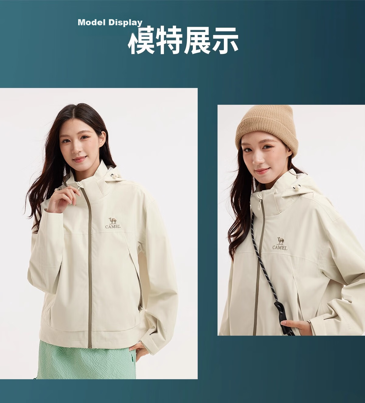 CAMEL Women's Short Outdoor Jacket 3-in-1 Fleece Liner Water-Resistant Windproof Coat 24