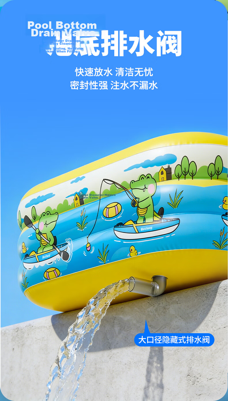 Bestway Kids Inflatable Swimming Pool Thickened Large Outdoor Home Pool Crocodile Captain 2.6m 7