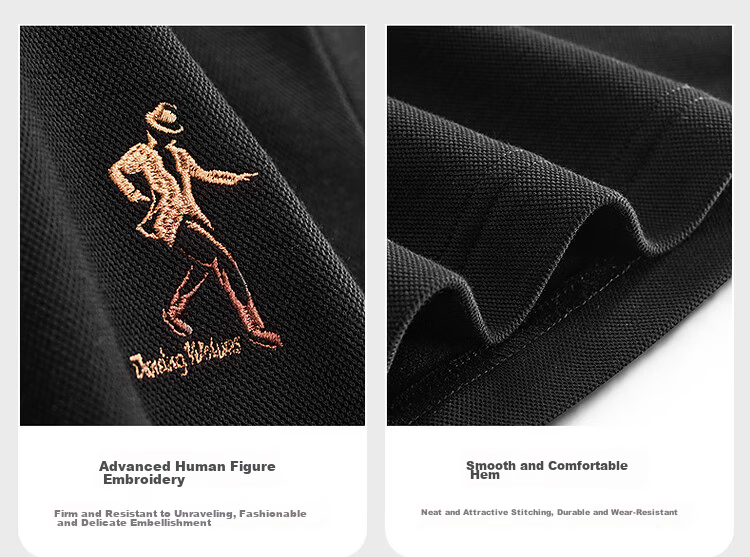DANCING WOLVES Fleece-Lined Autumn Winter Basic Commuter Skin-Friendly Warm Men's Long Sleeve Polo Shirt 001 Black 175 5