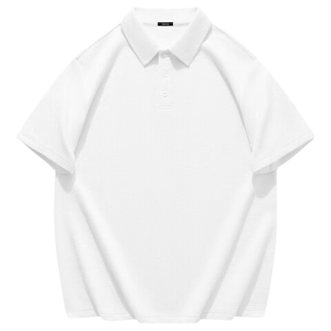 MINISO Waffle Polo Shirt for Men, Summer Comfortable Breathable Loose Versatile High-End Short-Sleeve T-Shirt, White, 2XL