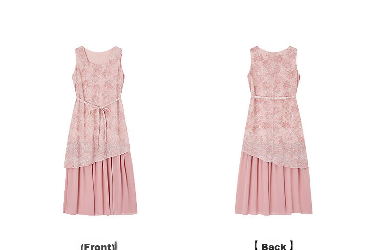 Demana Summer Faux Two-Piece Spliced Chiffon Lightweight Loose Sleeveless A-Line Mid-Length Dress with Cutwork and Print 27