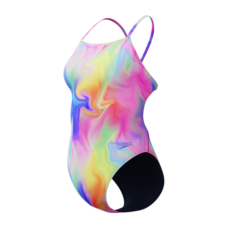 Speedo Women's Competitive Training Series Swimwear Flexible Shoulder Back Sun Protection Chlorine Resistant Printed One-Piece Swimsuit Blue Size 38