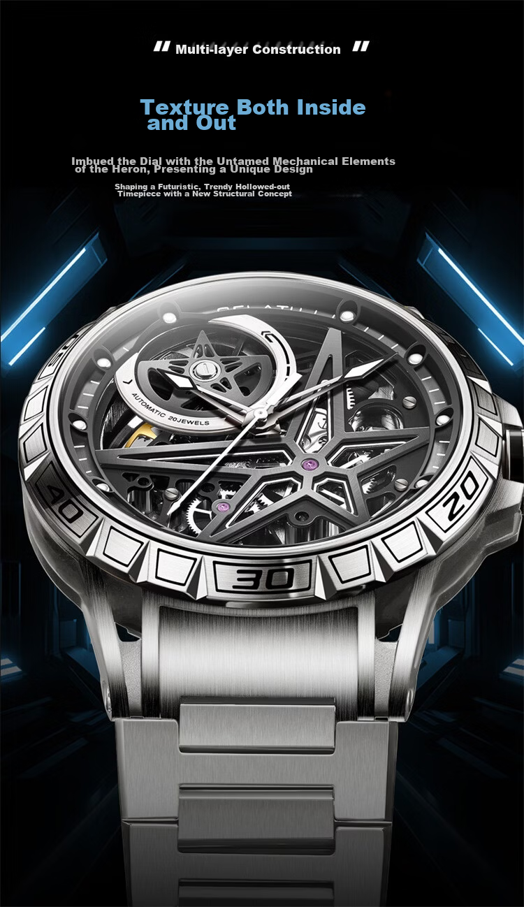 GELATU Men's Automatic Skeleton Mechanical Watch Waterproof Luminous Luxury Fashion Trendy Wristwatch 2
