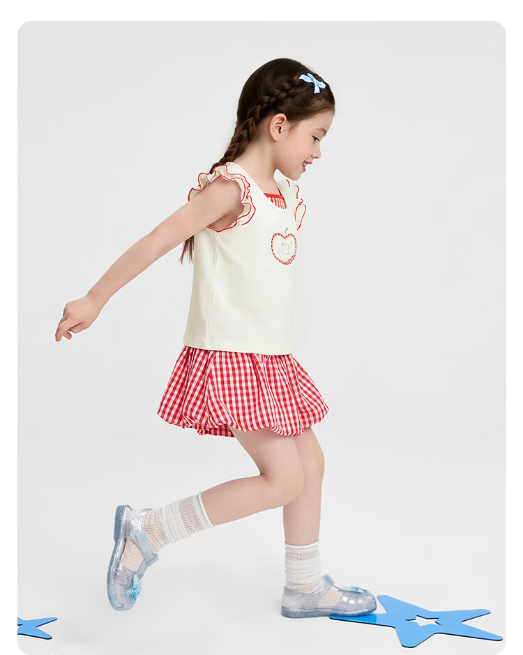 Balabala Girls' Short Sleeve Set Children's Baby Two-Piece 2026 New Summer Delicate Ruffle T-Shirt and Pants Sweet Style 39
