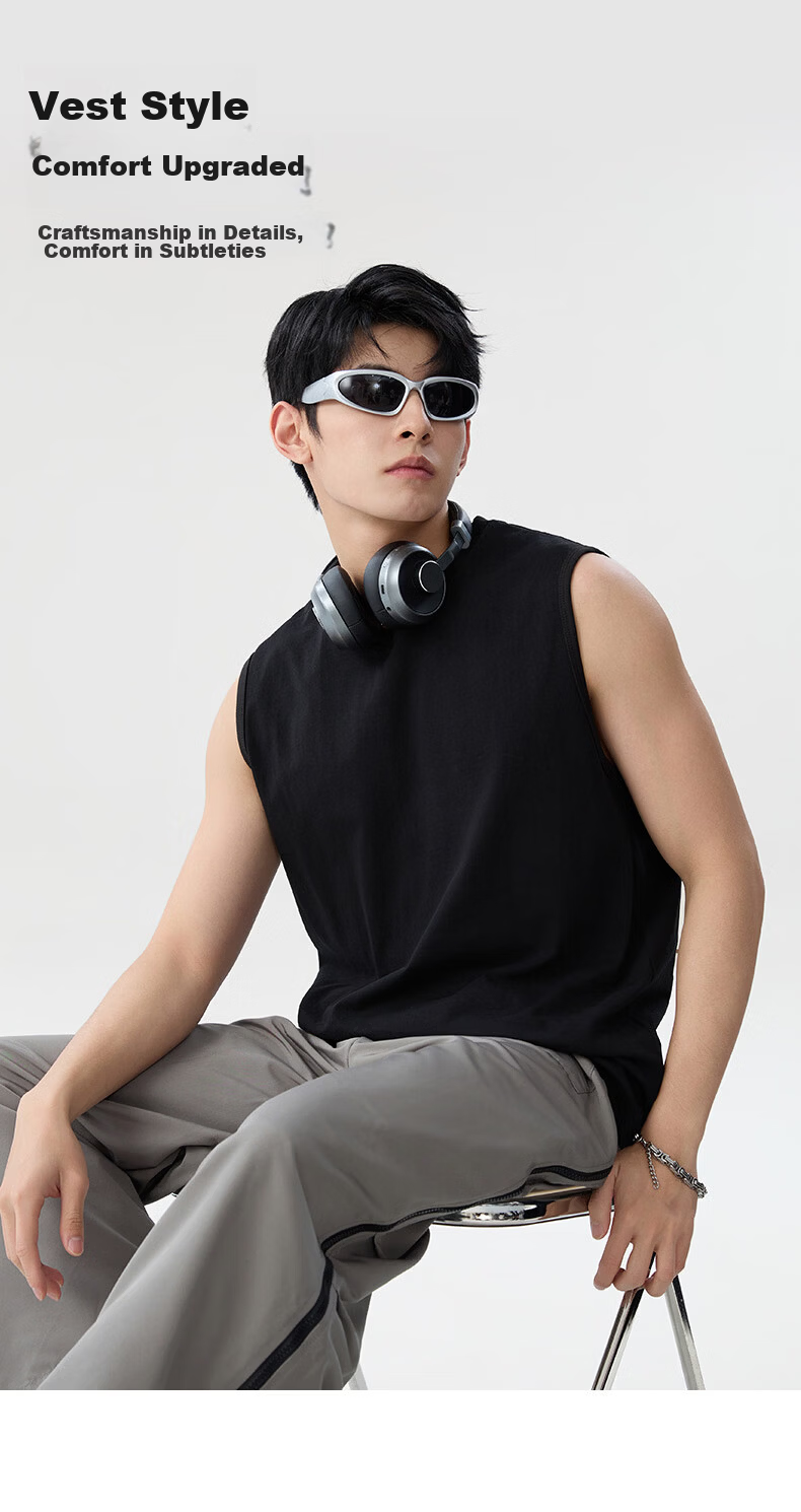 Baleno Men's Summer Cotton Heavyweight Breathable Skin-Friendly Casual Versatile Basic Tank Top Simple Trendy Sleeveless T-Shirt 7