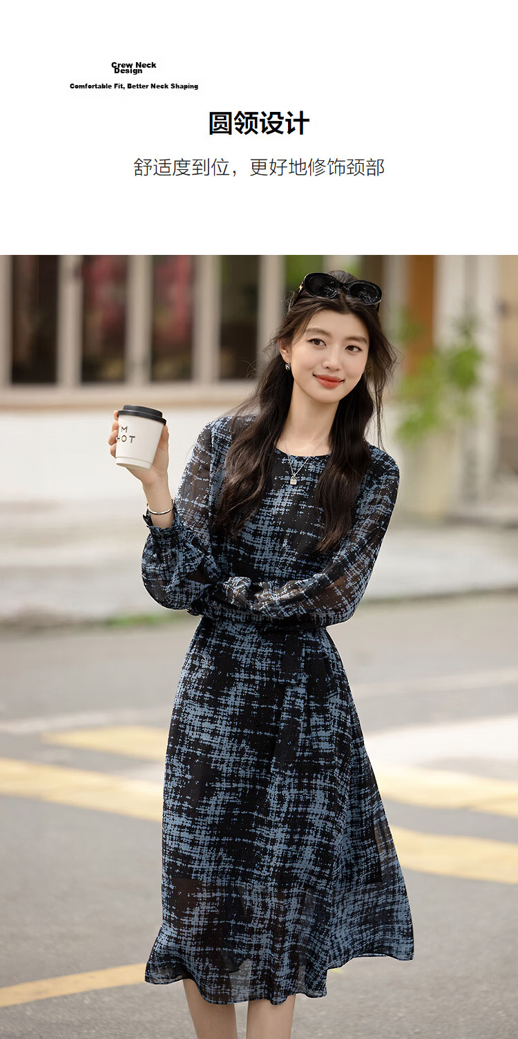 Demana Romantic Chiffon Season Spring Elegant Lightweight Round Neck Waterdrop Button Loose Petite Women's Dress 7
