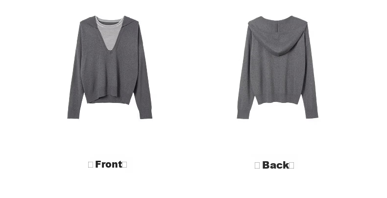 Demana Spring Faux Two-Piece Colorblock Striped Hooded Knit Sweater with Fluffy Wool for Women 12