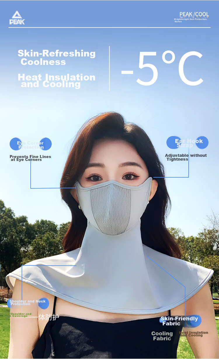 Peak Sun Protection Face Mask Small Face Lace Breathable Ice Cooling Full Face Neck Outdoor Cycling UV Protection Sun Shield 5