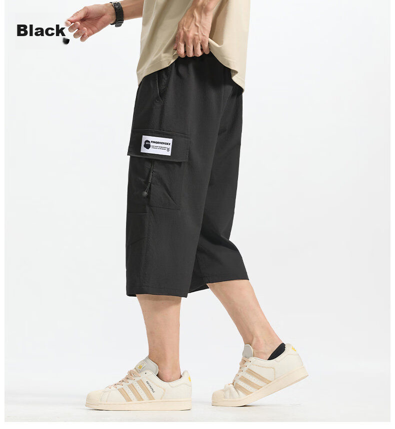 Fingercroxx IT American Workwear Casual Pants Men's Summer Lightweight Breathable Loose Fit Cropped Pants Black M 8