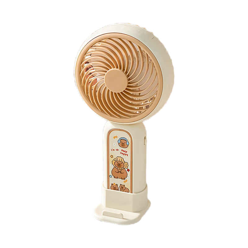 Class 3-2 Cute Capybara Mini Rechargeable Office Fan Handheld Desktop Small Silent Student Dormitory Fan with Baby Music Capybara Design