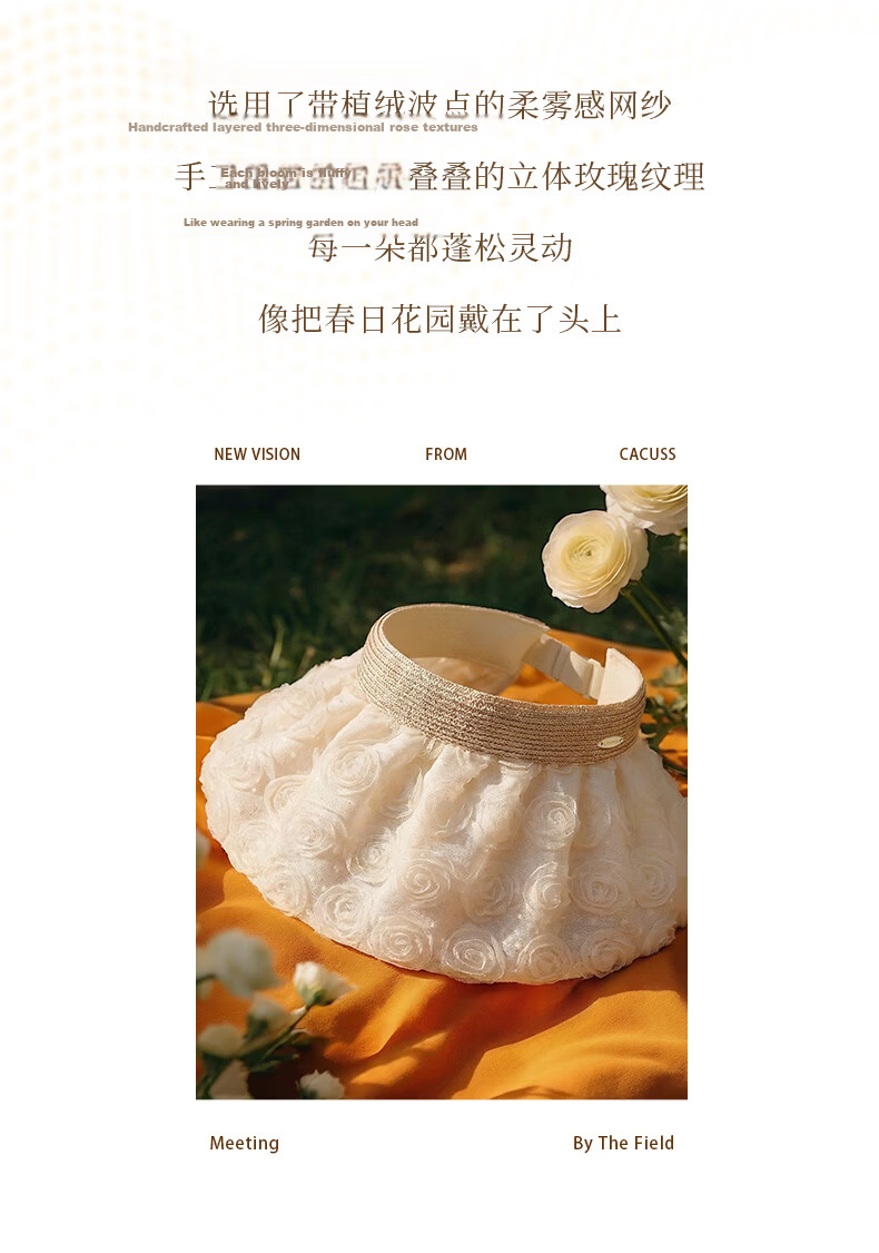 CACUSS Large Brim Shell Open-Top Hat for Women Summer Outdoor Face-Slimming Sun Hat Vacation Style White 2