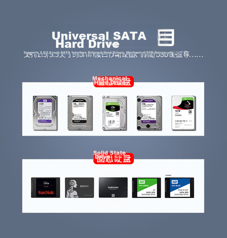 DM Damai 3.5/2.5 Inch SATA Hard Drive Docking Station External Mechanical Mobile Laptop Desktop Hard Drive Reader Dual Bay Duplicator HD045 9