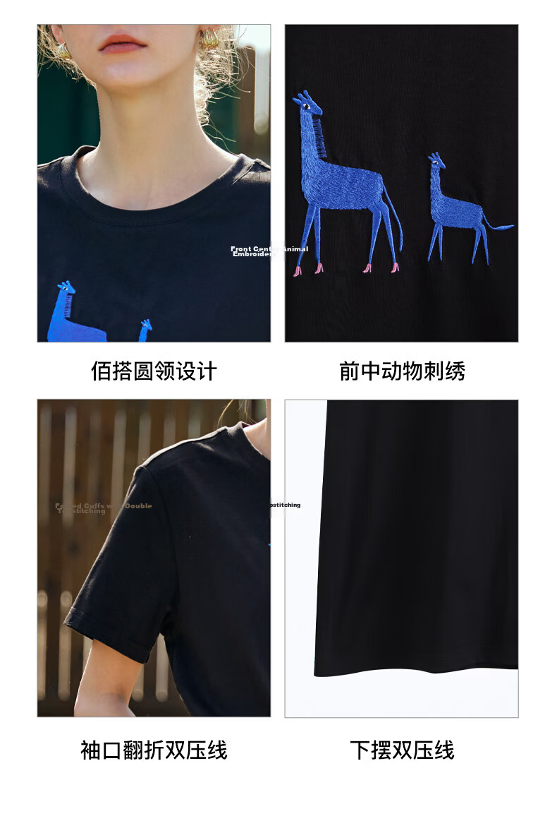 Olrain Women's Loose Short Sleeve T-Shirt Summer Embroidered Casual Comfortable Breathable Top Black M 8