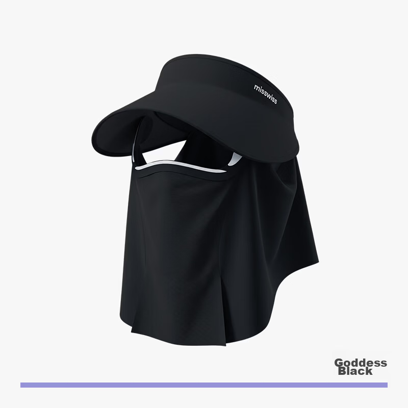 MissWiss Summer New Magnetic Sun Protection Face Mask and Neck Guard Detachable Wide Brim Sun Hat Goddess Black