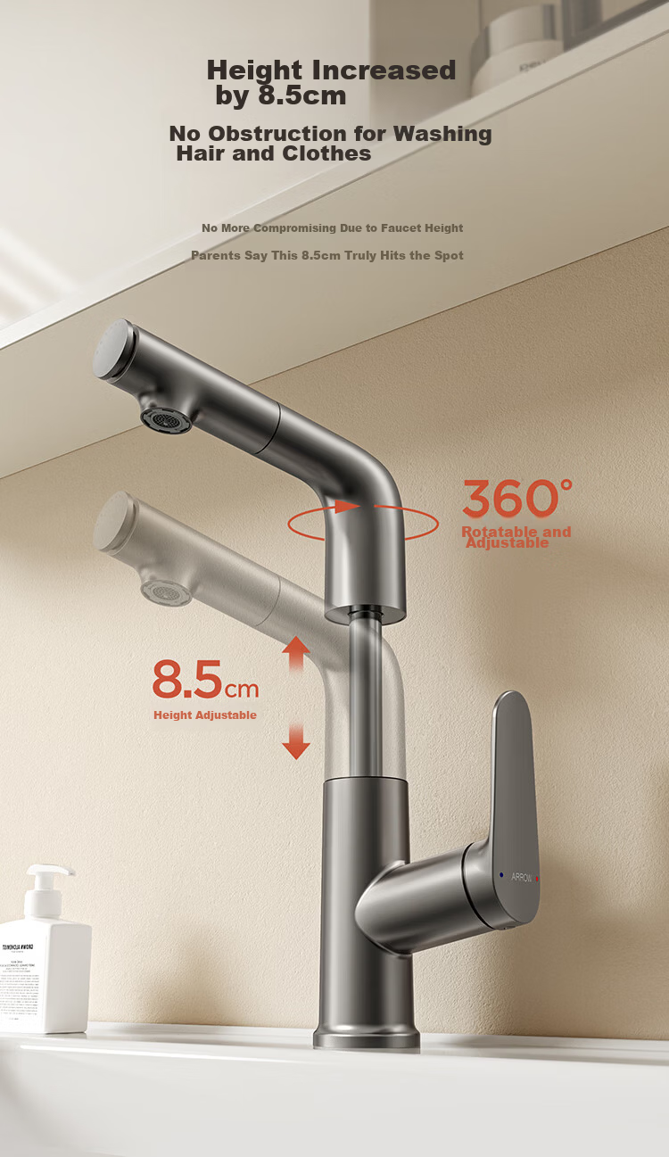 ARROW HS Hot and Cold Washbasin Faucet Adjustable Pull-Out Dual Spray Bathroom Tap 9