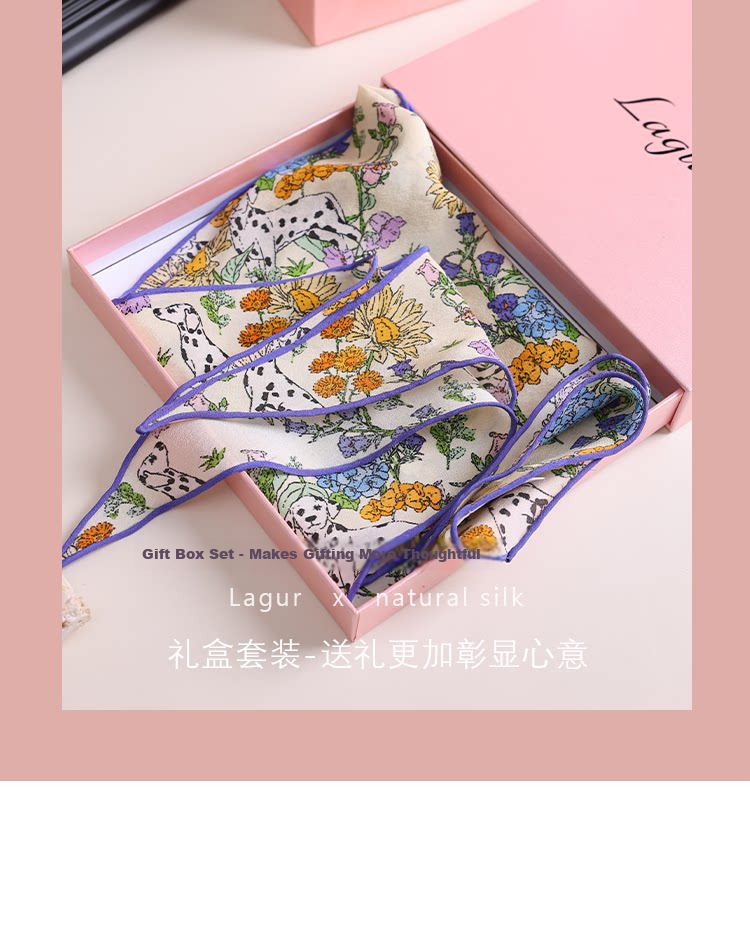 Lagur "French Wonderland" 100% Mulberry Silk Small Scarf 12 Momme Silk Triangle Neck Scarf Spring Autumn Cream Yellow 13