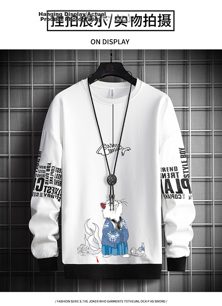 NASA GOOD Men's Hoodie Spring Trendy Loose Long Sleeve T-Shirt Youth Fashion Crew Neck Top Haze Blue XL 8
