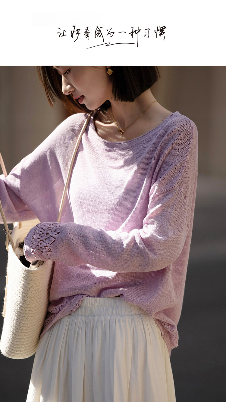 Demana [with Tencel] Spring Cloud Oxygen Cotton Crew Neck Jacquard Hollow Lace Loose Slim Knit Sweater for Women Premium Feel 1